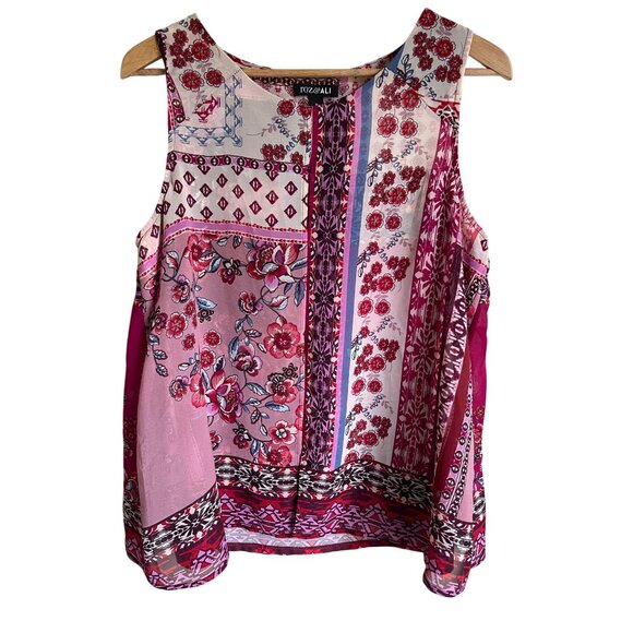 Roz & Ali Pink Cream Sleeveless Top Size XL Peasant Boho Bohemian Floral - Picture 1 of 6